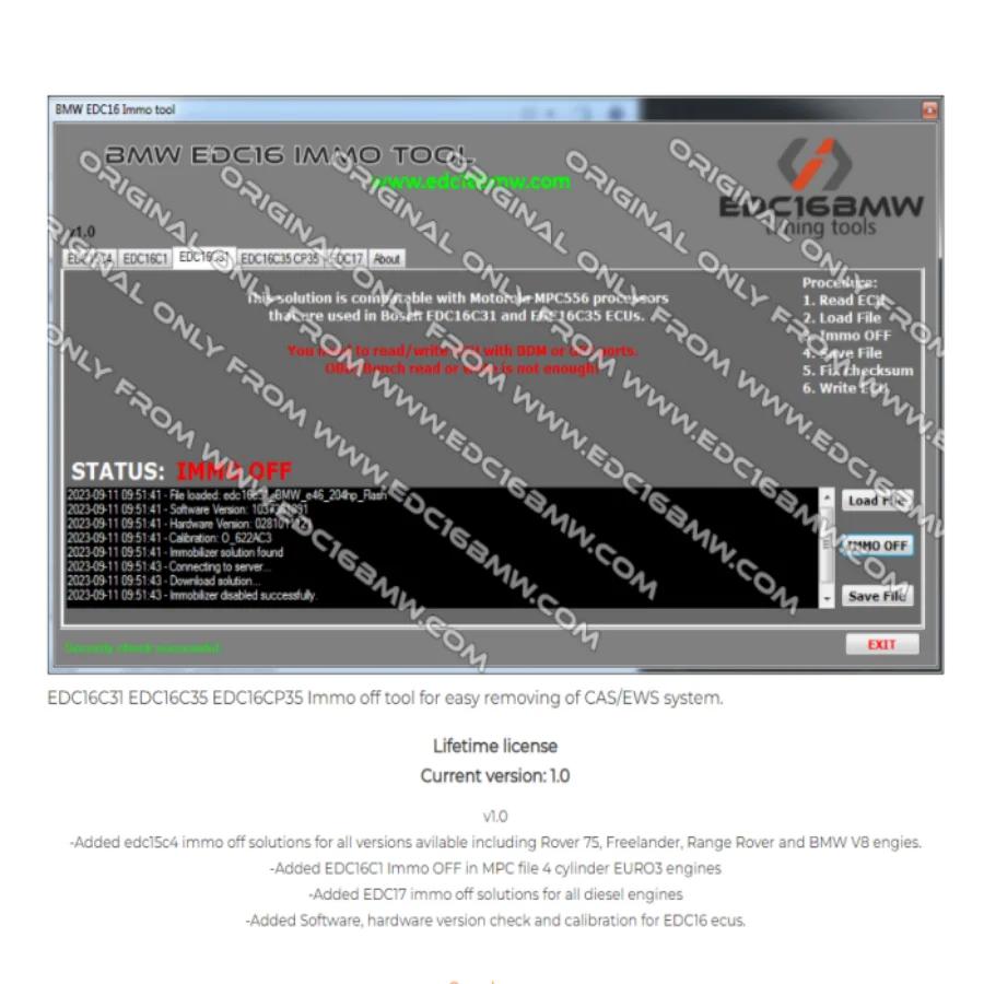 

Immo off Tool for EDC16 EDC17 EDC15 EDC16C31 EDC 15c4 FOR Removing of CAS EWS System for EURO3 Engines Ecus Software