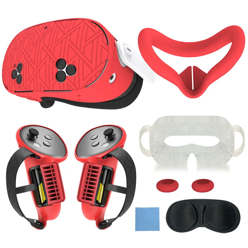 For Meta Quest3s Silicone Case Long Handle 7-Piece Set - Durable Accessories for Virtual Reality Headset