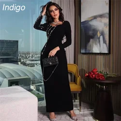 Indigo Prom Dress Mermaid Long Sleeve LaceOpen Back Ankle-Length Sweetheart Elegant Evening Gown Women فساتين الس Customized