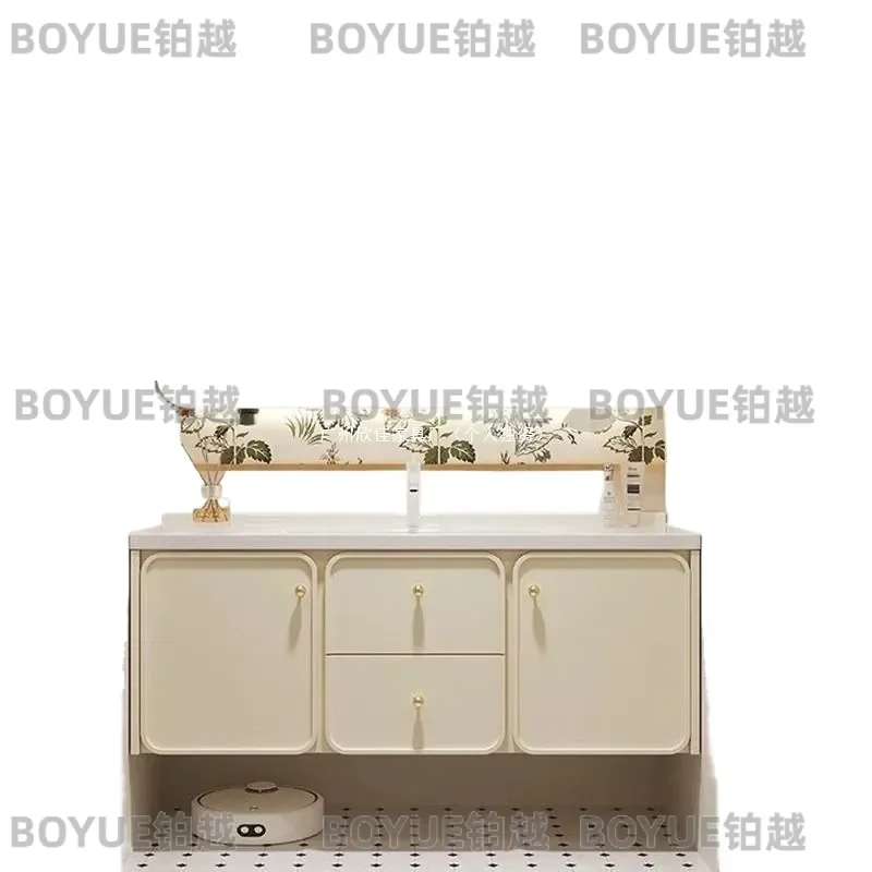 Modern Oak Bathroom Vanity with Ceramic Integrated Sink and Mirror Cabinet Wall Mounted Washbasin Unit for Home Decor