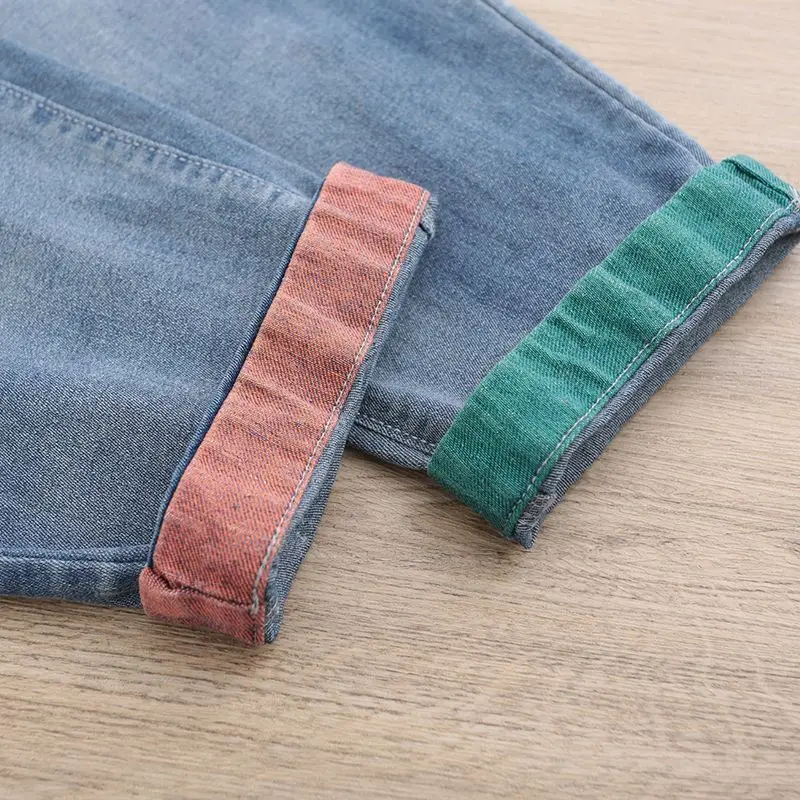 Women's Jeans 2025 Autumn New Korean Style Vintage Cartoon Embroidery Patch Nine-point Harem Denim Pants