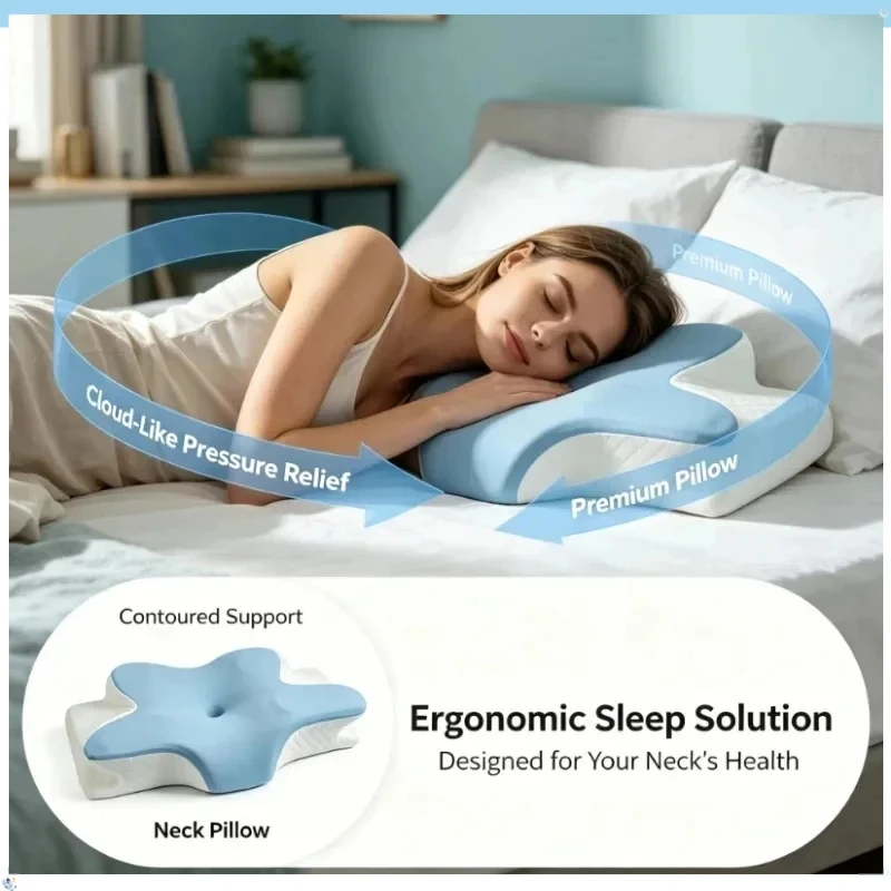 Stocking Stuffers Christmas Breathable Cooling Memory Foam Cervical Bed Pillow Orthopedic Ergonomic Neck Pain Relief Sleep Posit