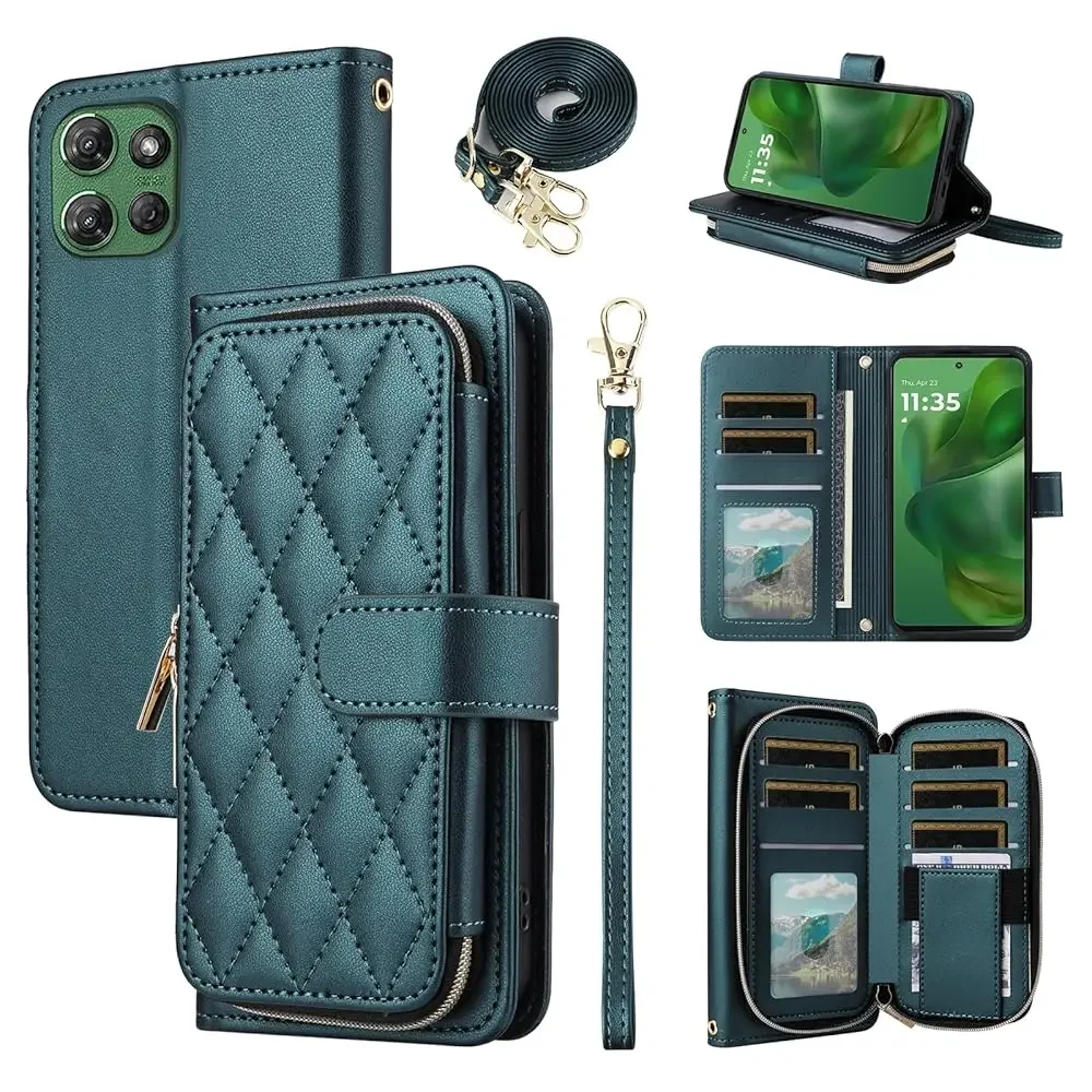 

Argyle Wallet Case for Motorola Moto G Power 5G 2025 with Wrist/Shoulder Strap, Card Slots Zipper Purse Luxury PU Leather Sta