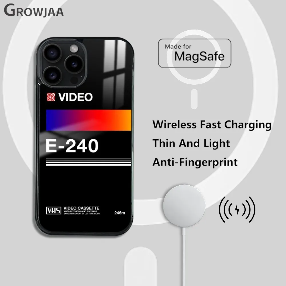 ريترو VHS شريط فيديو ملصق جراب هاتف ، مرآة Magsafe ، غطاء مغناطيسي لاسلكي ، iPhone 16 ، 15 ، 14 ، 13 ، 12 ، 11 Pro Max ، Plus ، صغير ، جديد
