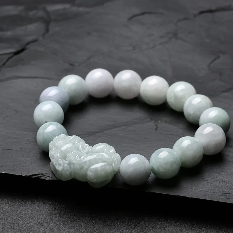 Myanmar Old Pit Material Jadeite JadeAGoods Pixiu Bracelet Bracelets for Men and Women round Beads Bracelet