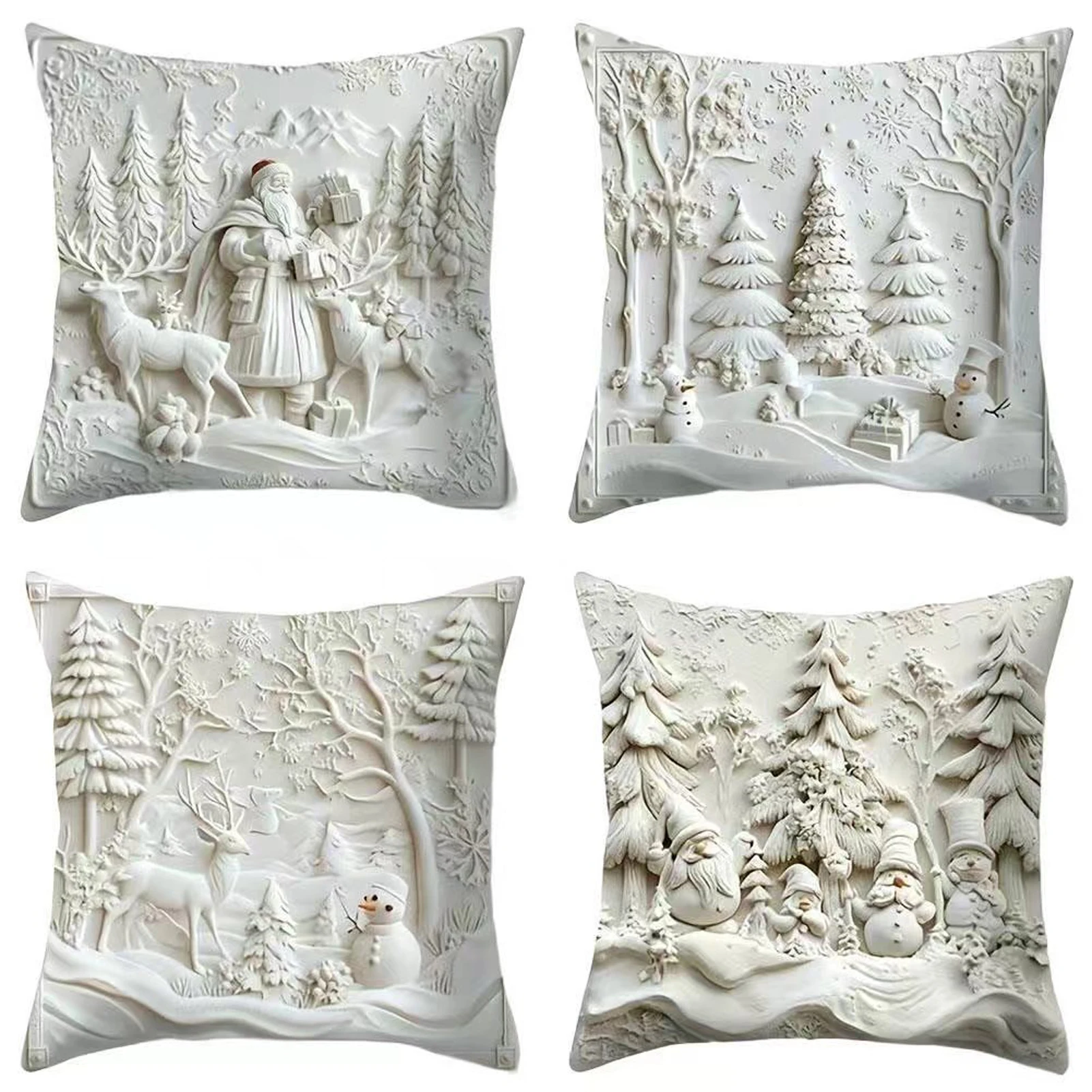 4pcs Plush Exquisite Printing Christmas Themed Pillow Covers Velvet Soft And Smooth With Excellent Wrinkle Resistance