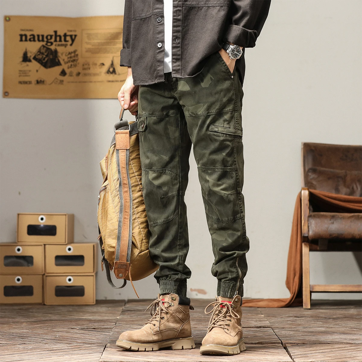 

Men Youth American Style Camouflage Cargo Pants Men Plus Size Casual Trousers Men Outdoor Fashion Trendy Ankle Tied Jogger Pants