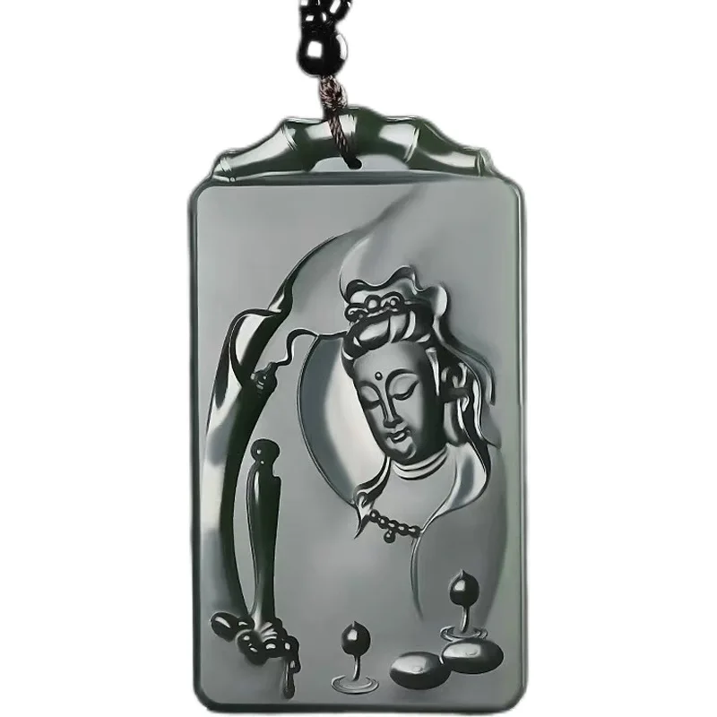 

Hetian Gray Dedicated to Buddha Guanyin Jade Brand Wudao Pendant Attached