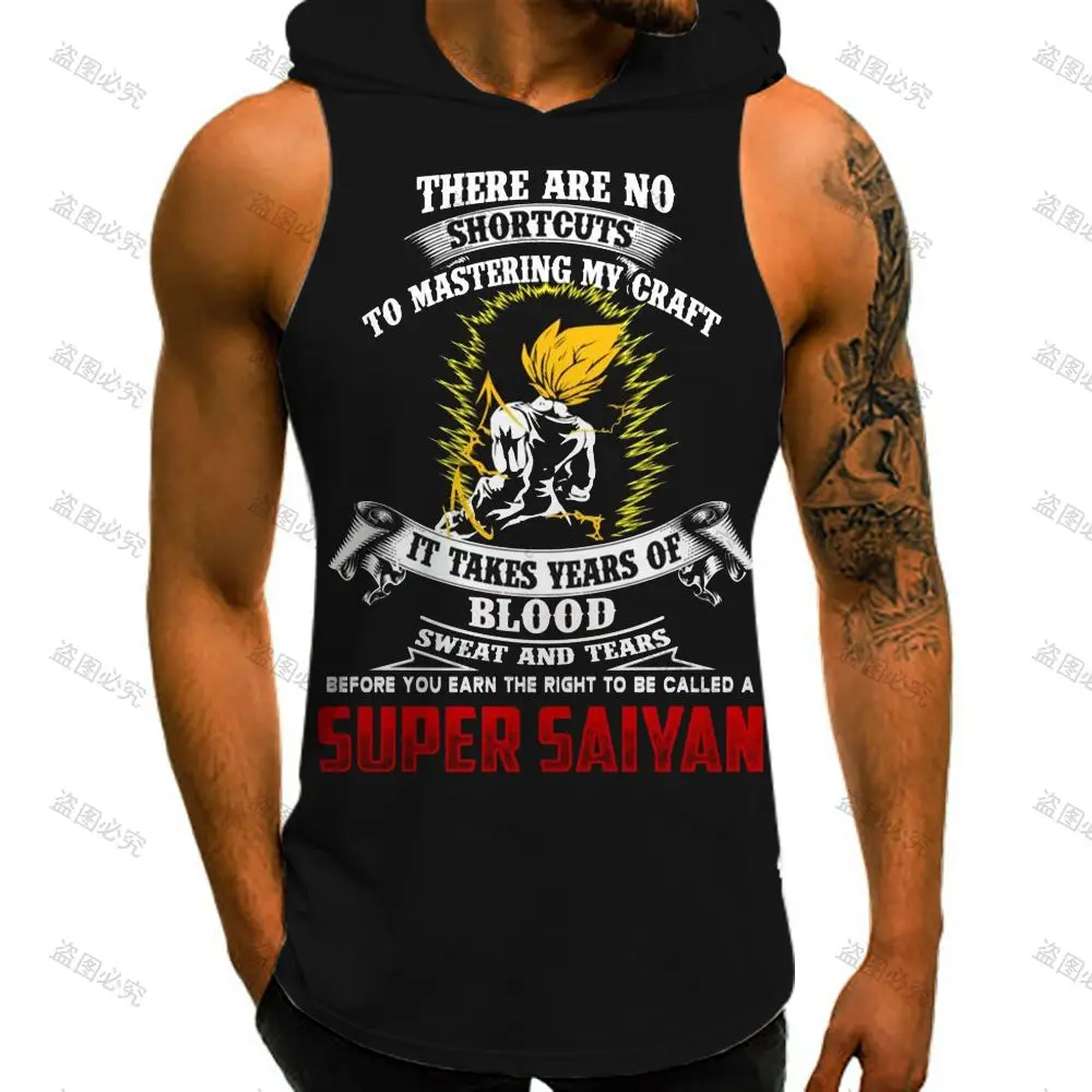 

Dragon Ball Z Gym 2023 Vest With Hood Man Sleeveless Shirt Trend Men's Tank Top Super Saiya Y2k Clothes T-shirts Goku Fashion