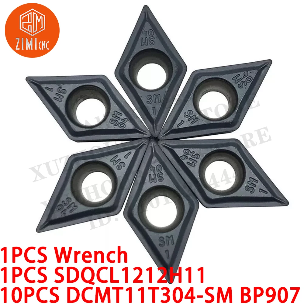 1 قطعة SDQCL 1212H11 حامل أداة تحويل خارجية للمخرطة مقاس 12 مم + 10P DCMT11T304-SM إدخالات كربيد أداة قطع ميكانيكية معدنية CNC