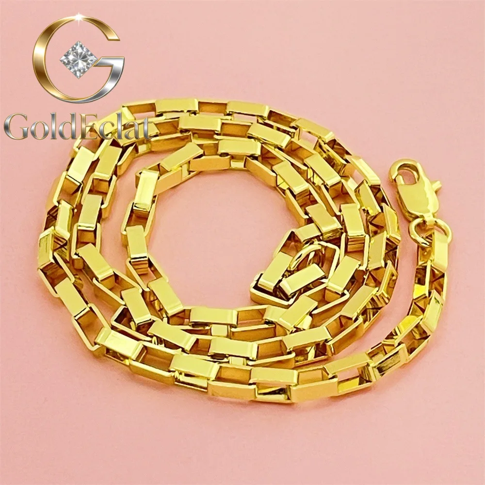 

Ожерелье GoldEclat Luxury из чистого золота 24K 9999 пробы, для мужчин и женщин, с квадратным узором, 50 см