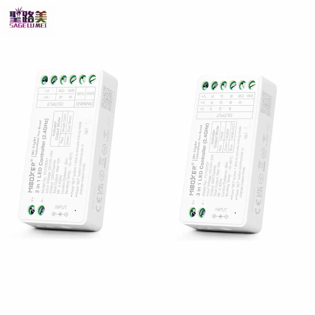 Miboxer FUT035/36S+ 2 IN 1 Single Color CCT Dimmer  FUT037/38/39S+ 3 IN 1 Controller RGB RGBW RGB+CCT DC12V-24V 2.4G RF Wireless