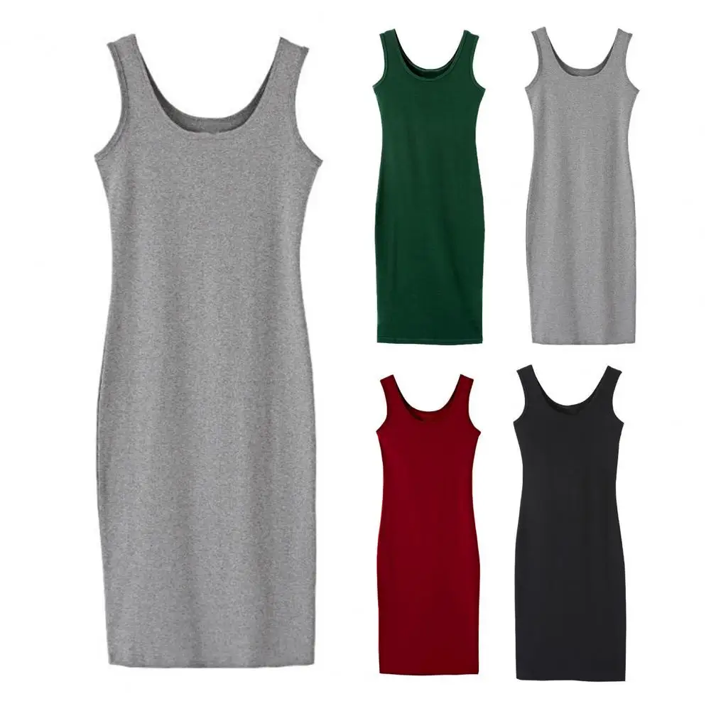 للمواعدة المرأة تانك فستان الصيف عادية أكمام مغرفة الرقبة الأساسية تي شيرت فستان بلون الشاطئ Bodycon فستان الشمس