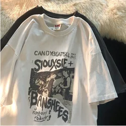 Camiseta grunge vintage com estampa feminina, camiseta extragrande, manga curta, tops de streetwear hip-hop, roupas Harajuku, Y2K, verão