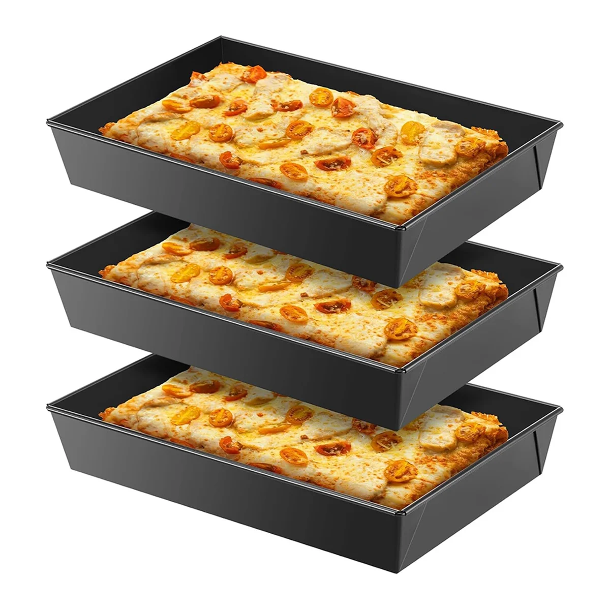 

ATJ2 3 Pcs Detroit Style Pizza Pan Hard Rectangular Pizza Pans Non Stick Sicilian Style Pizza Pan Dish Pre Seasoned Bakeware