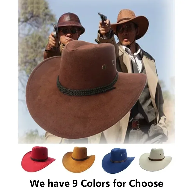 Fashion Sun Hat Faux Leather Cowboy Hat Men and Women Travel Caps Fashion Western Hats Chapeu Cowboy 9 colors