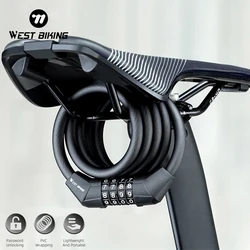 WEST BIKING Bicycle Cable Lock 4-Digit Password Portable Bike Lock Lightweight Waterproof Motorcycle E-bike MTB Road Bike Lock