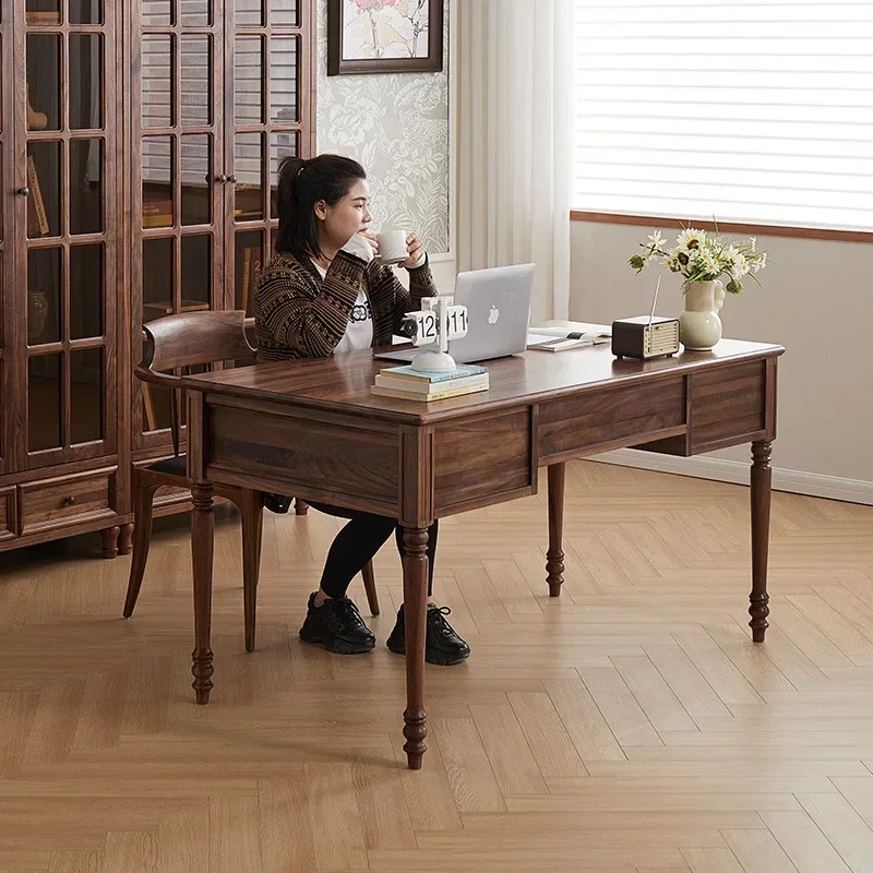 Vintage North American Black Walnut Desk Modern Solid Wood Desk Household Rectangle Writing Desk