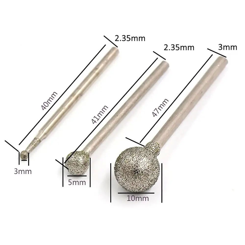 

5 шт., прецизионная алмазная шлифовальная головка для вырезания, 0,5 мм-8 мм, круглая электрическая шлифовальная машина, детали, инструмент для резьбы, хвостовик 2,35 мм