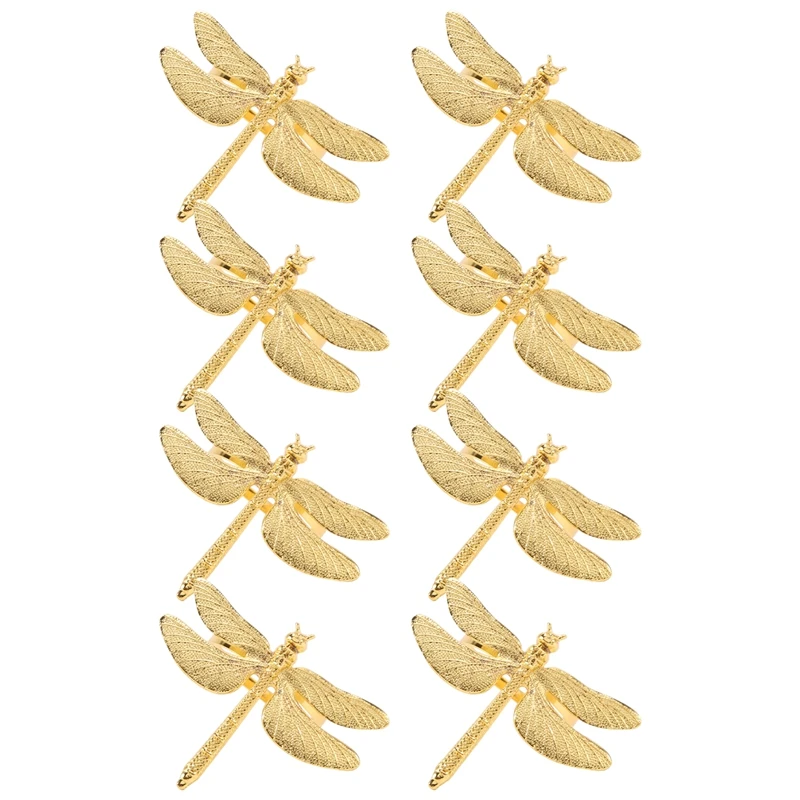 AT14 8PCS Dragonfly Napkin Ring Gold DIY Hotel Wedding Banquet Table Display Metal Napkin Buckle Christmas Decoration