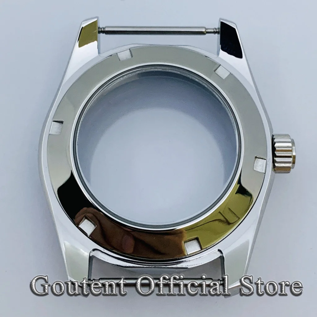 Goutent 38mm Silver Sapphire Glass Watch Case Transparent Back Fit NH35 NH36 ETA2824 PT5000 Automatic Movement