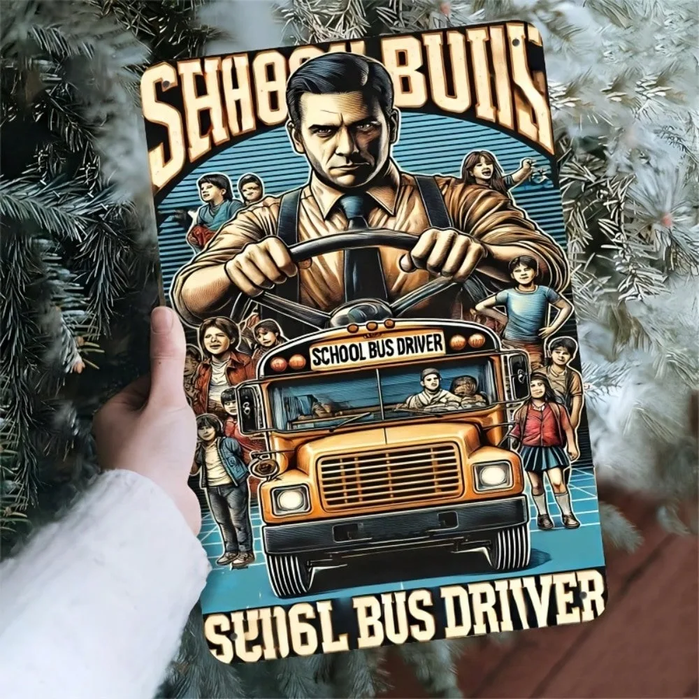 

Vintage School Bus Metal Tin Sign, Ramadan Valentine Art Deco Decor, Rustic Wall Decor for Home Office Bar Cafe, Easy Hang Indoo