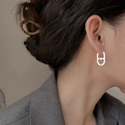 Silver Color Hollow Pig Nose Double Heart Earrings for Women Korean Style Design Ear Buckle Korea Fashion Jewelry Accessories