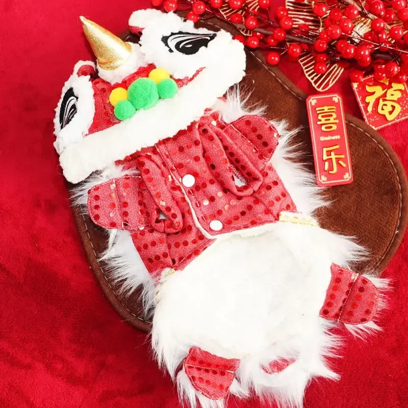 Pet Lion Dance Coat Clothes Spring Festival Tang Suit Dog Cat Winter Warm Puppy Costume Small Medium Dog Cats Cute Jacket