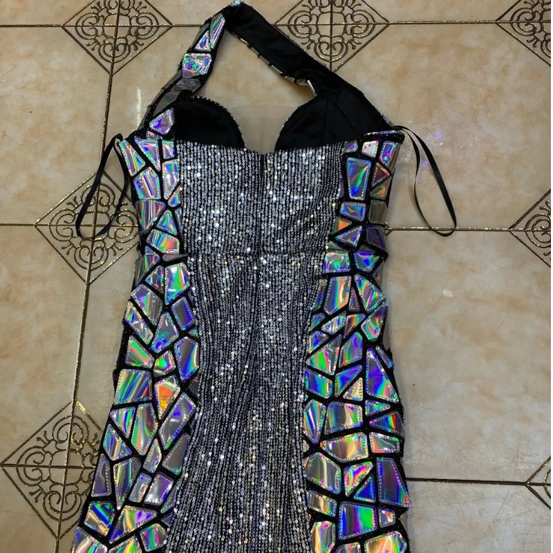 فستان سهرة مزين بالترتر اللامع فضي بكتف واحد مزين بالترتر بحاشية غير متماثلة بدون أكمام بدون ظهر فساتين ضيقة فساتين كوكتيل #6