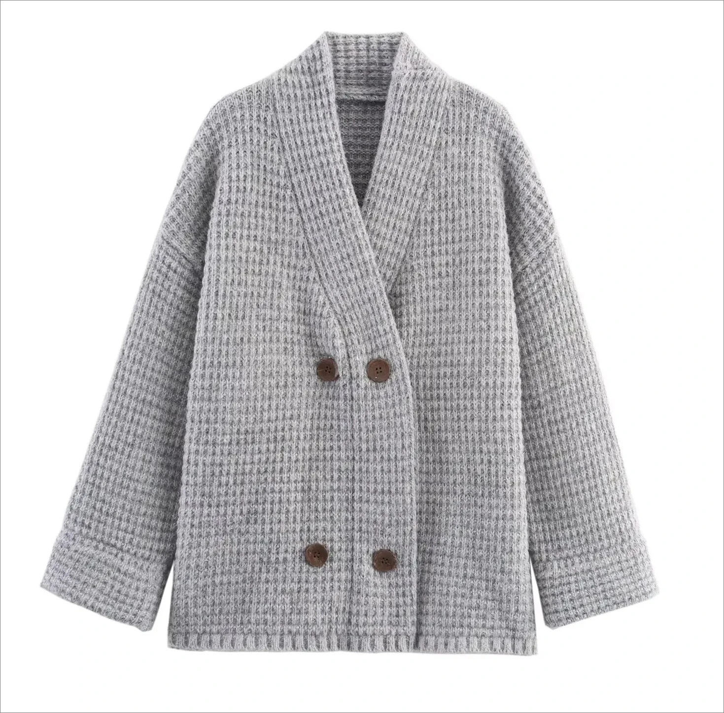 

Soft Casual Women's Knitted Sweater Double Buttoned Autumn New Style Cross-Border Fashion V-Neck Long Sleeve Comfortable Fit