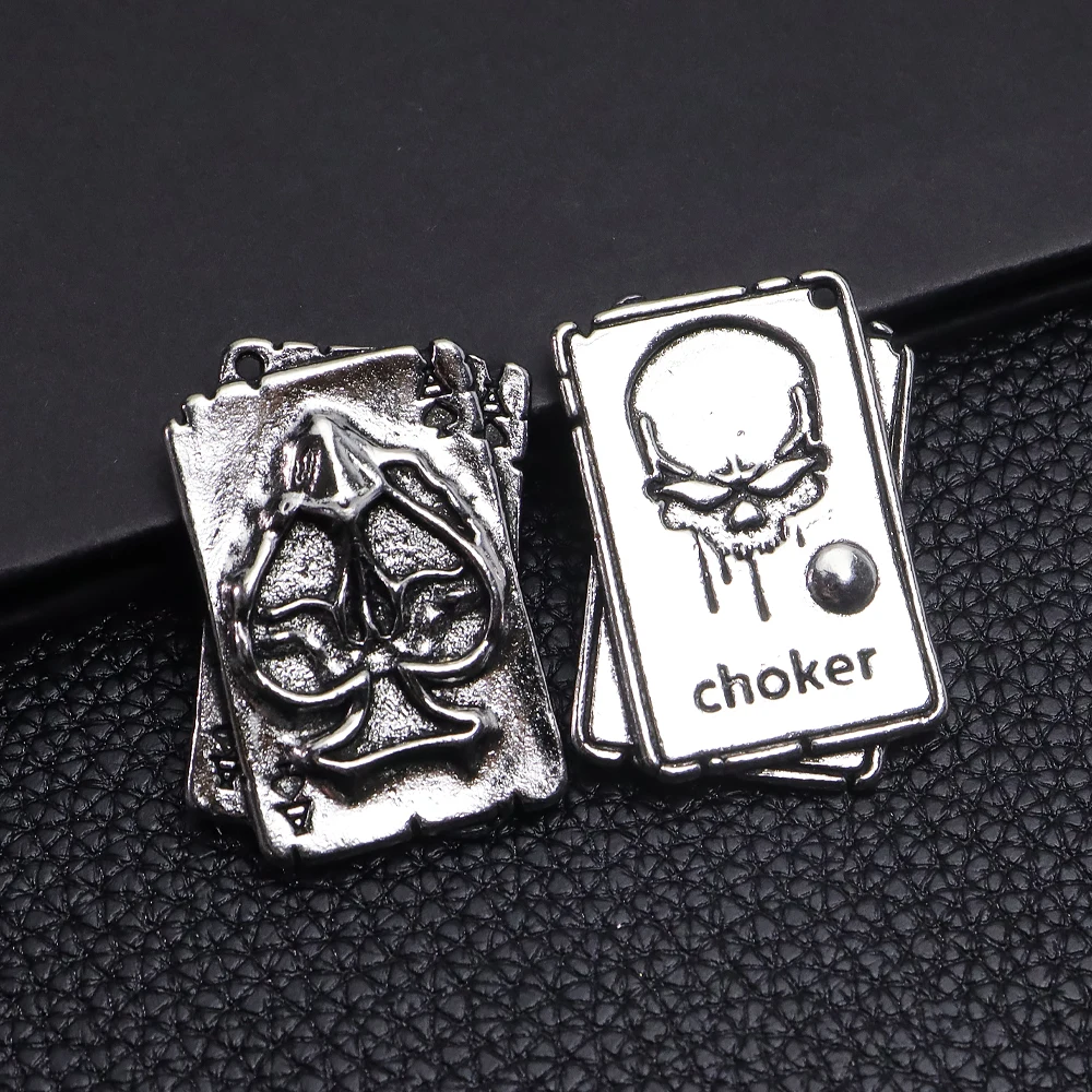 2 piezas de dijes colgantes góticos punk de as de espadas plateado antiguo con diseño de calavera para accesorios de fabricación de joyas DIY