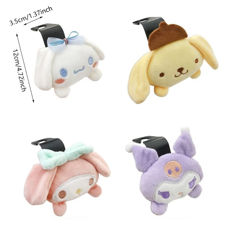 Bonito Sanrio Plush Car Seat Encosto de Cabeça Gancho, Anime Pom Cinnamoroll, Organizador do assento traseiro, Titular De Armazenamento, Plushie Recheado Macio, Acces carro, Encosto de Cabeça