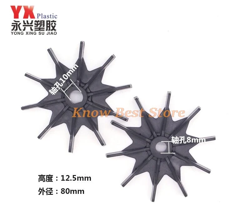 1 Stück Kunststoff-Mikromotor-Wärmeableitungs-Lüfterflügel, Außendurchmesser: 80 mm, D-Achsenloch: 10 mm, rundes Achsloch: 8 mm