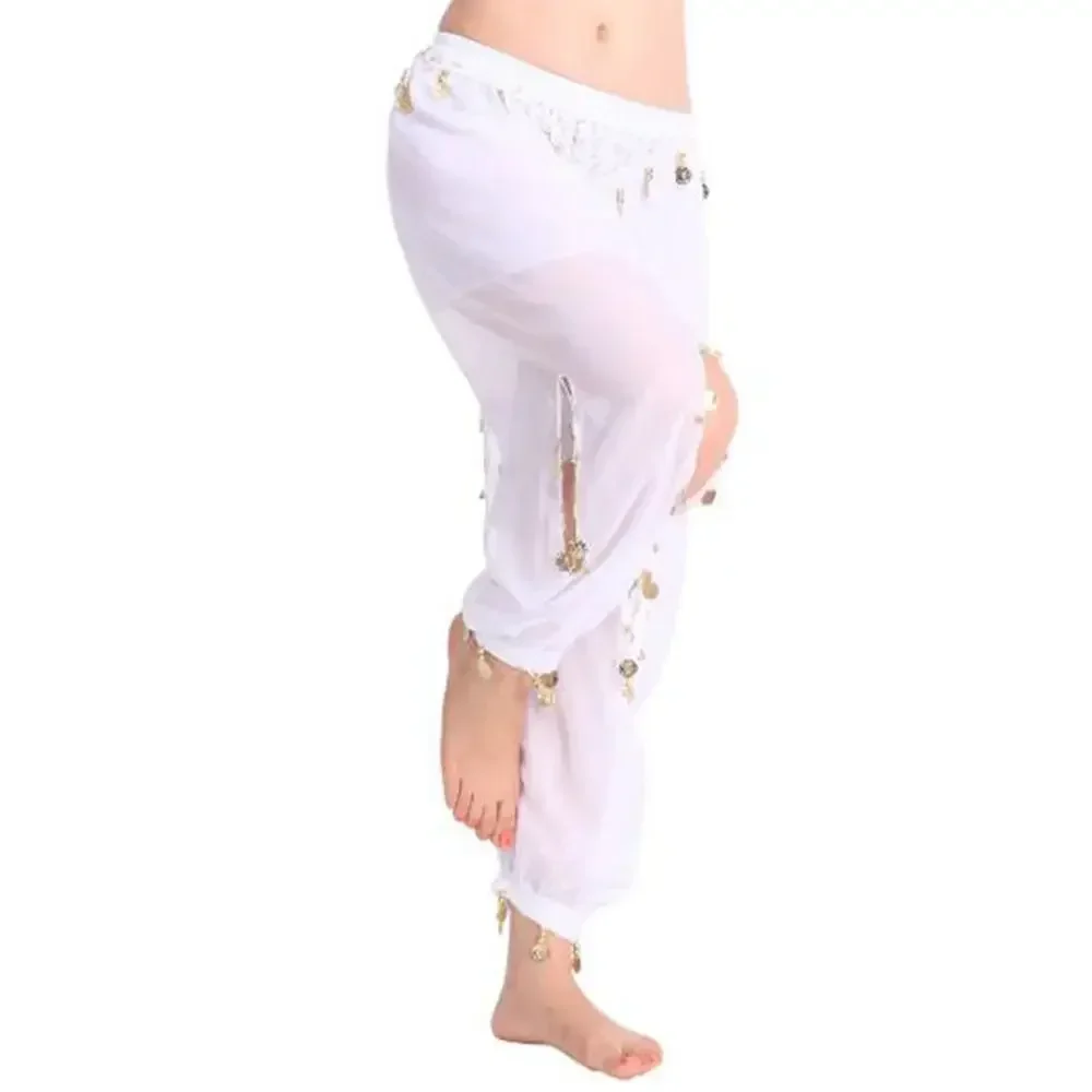 1pcs Belly Dancing Trousers Women Chiffon Bloomers Shiny Sequins Tassels Dancing Pants Show Costumes