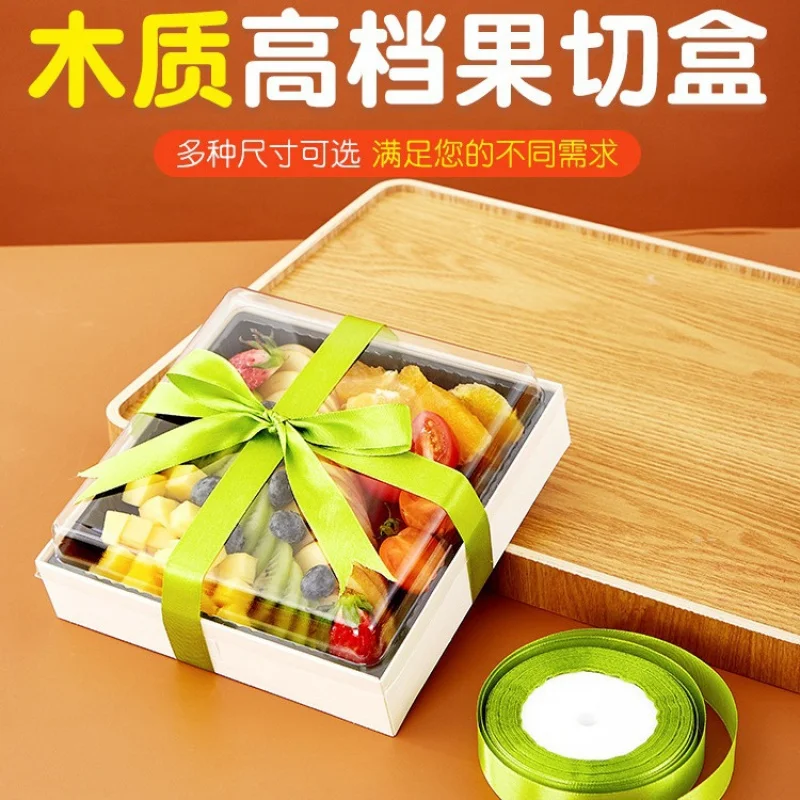 Custom Fruit Packaging Box Fruit Platter Takeout Box Cut Fruit Food Grade Wooden Fruit Cutting Packing Box