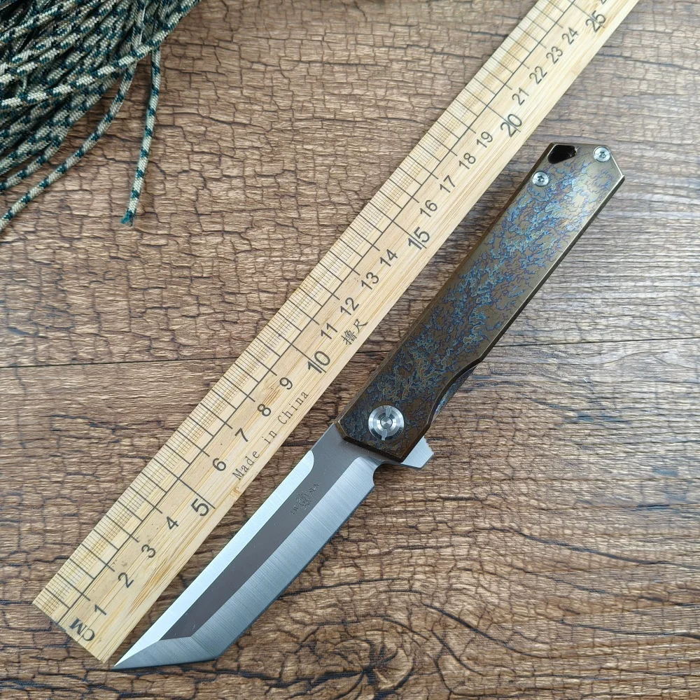 

TWOSUN Pocket Folding Knives Anode Colorful Titanium Handle YJ01-V1 Tanto Blade for Gift Collection Outdoor Hunting TS20 YJ01-V1