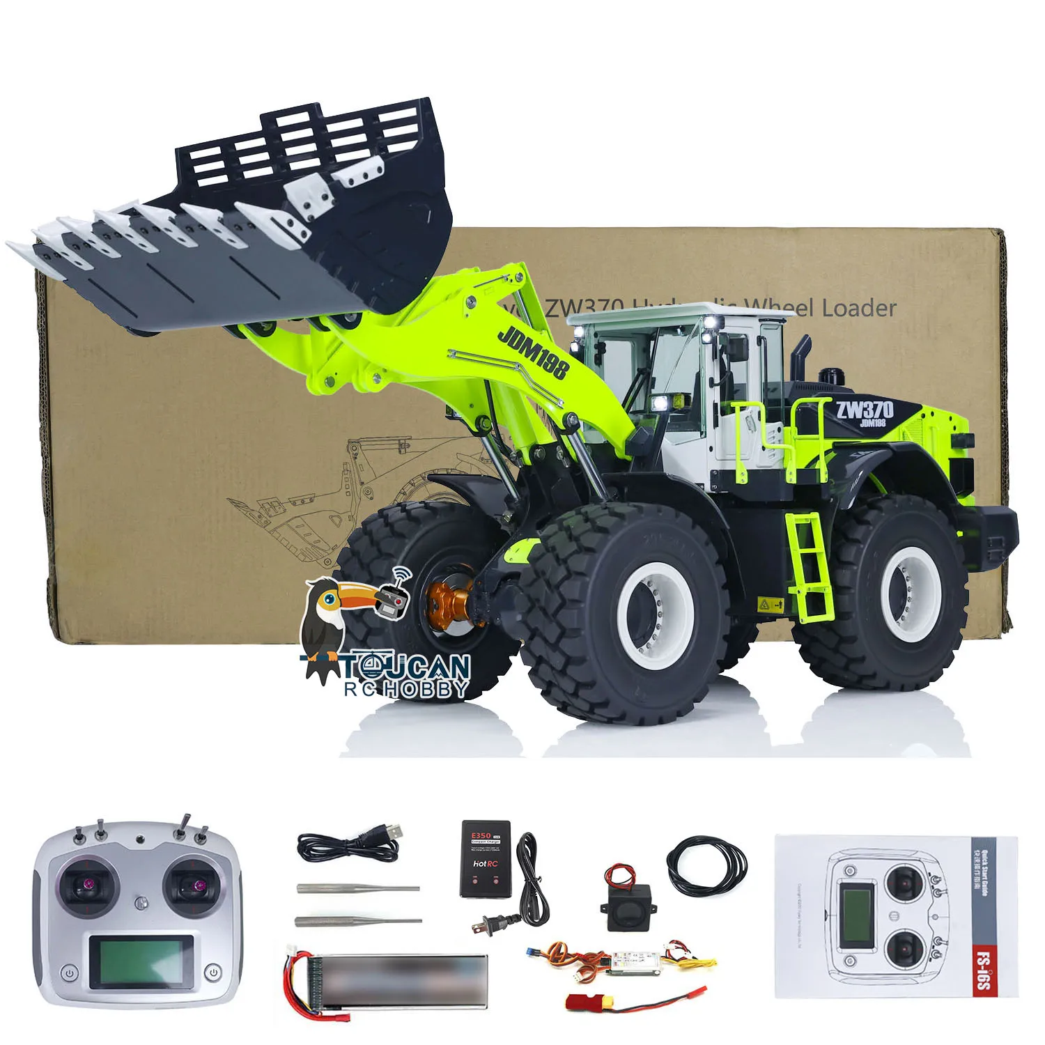 Metal Upgraded 1/14 ZW370 RC Hydraulic Loader JDM-198 Remote Control Painted Construction Truck W/ Radio Sound System Sticker