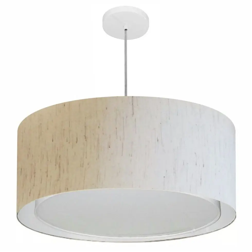 Md-4298 Double Cylindrical Pendant Chandelier Fabric Dome 60x30cm Linen Beige-Bivolt