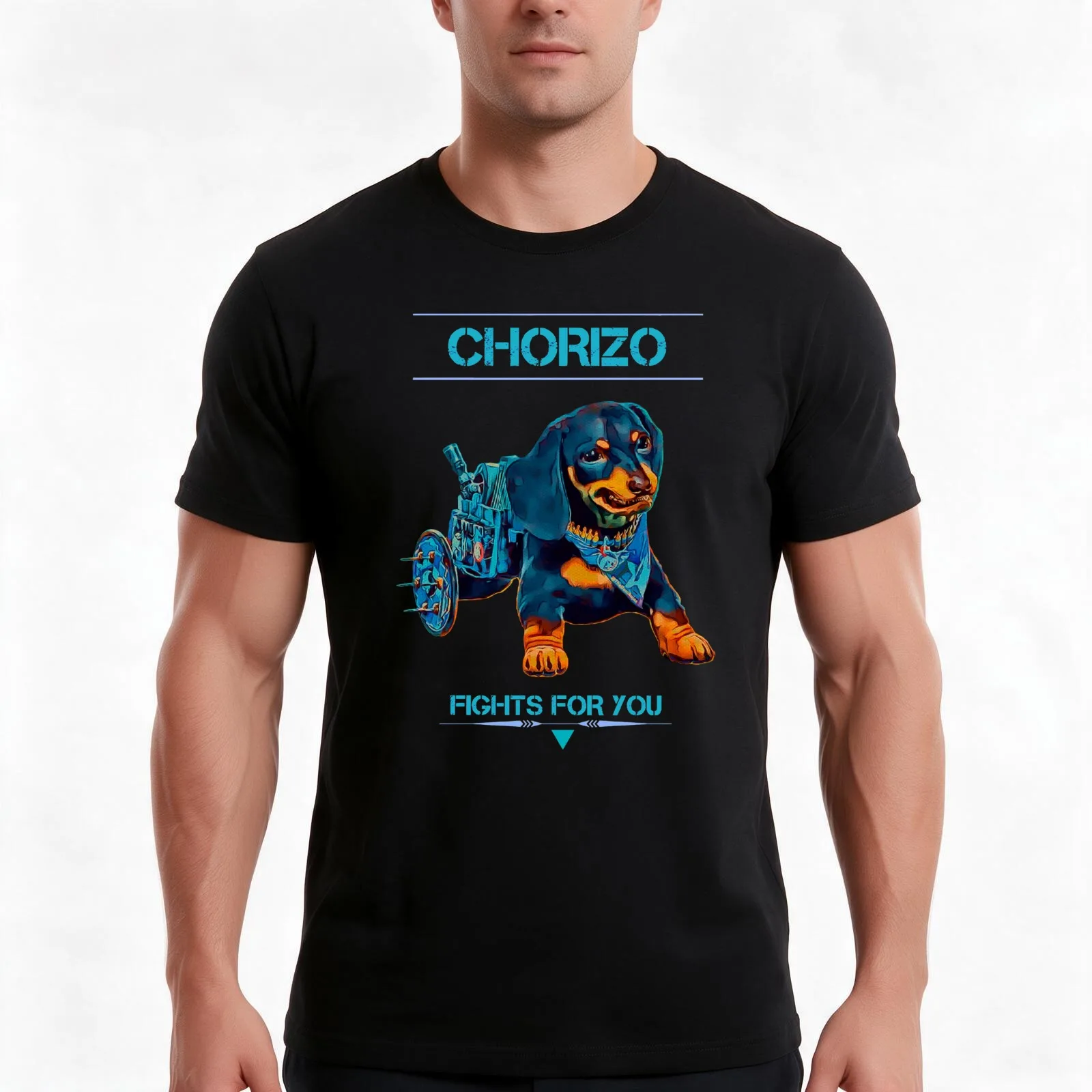 Chorizo Fights For You /Blue Edition/ T-Shirt, Summer Casual Cotton Tee, Oversized Streetwear Tops, Vintage Graphic Print