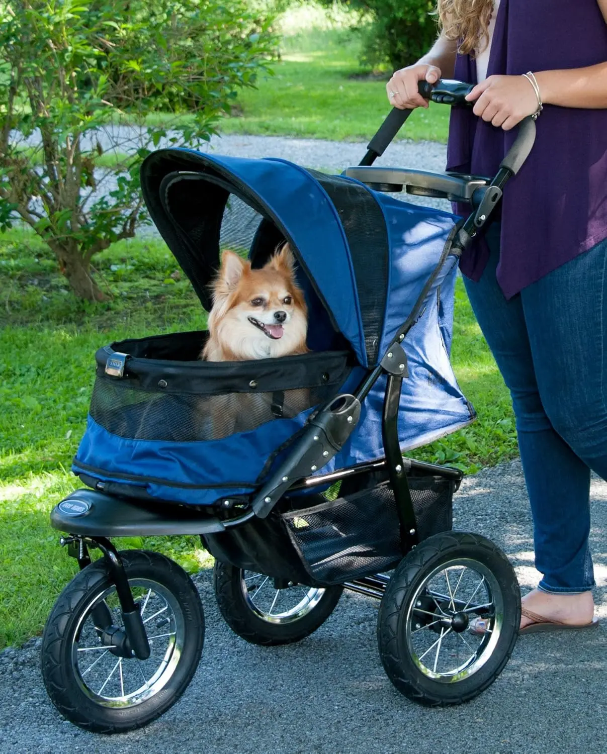 No-Zip Jogger Pet Stroller for Cats/Dogs, Zipperless Entry, Airless Tires, Easy One-Hand Fold, Cup Holder + Storage Basket