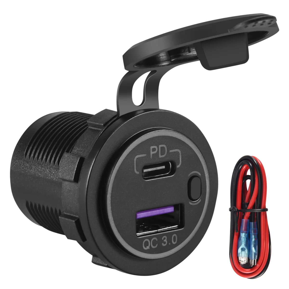 PD Type C USB Car Charger and QC 3.0 Quick Charger 12V Power Outlet Socket with ON/Off Switch for Motorcycle RV