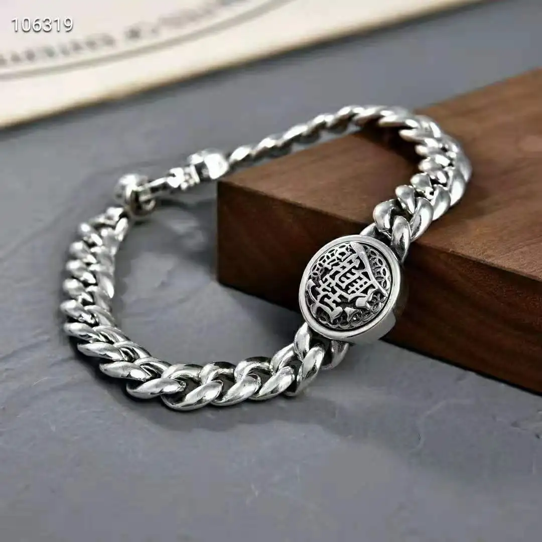 Wind Pure Silver Rotating Wealth Attraction Bracelet for Men Thai Silver Personalized Trendy and Exquisite Craftsmanship Jewelry