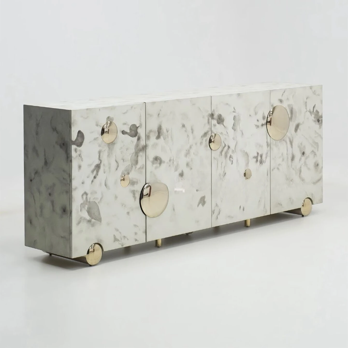Italian Light Luxury Wooden Door Cabinet Designer Creative Moon Metal Living Room Dining Side Cabinet Spherical Embedded Locker