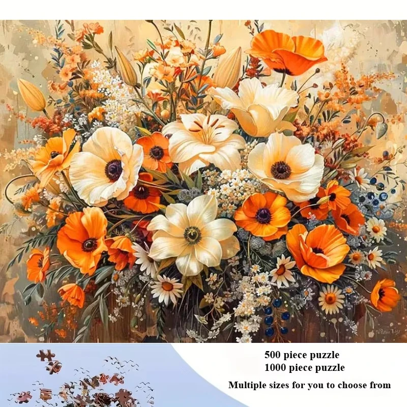 500/1000PCS Autumn Orange Bouquet Puzzle Creative Puzzle Jigsaw Birthday Gifts Home Decoration Educational Toys for Adults