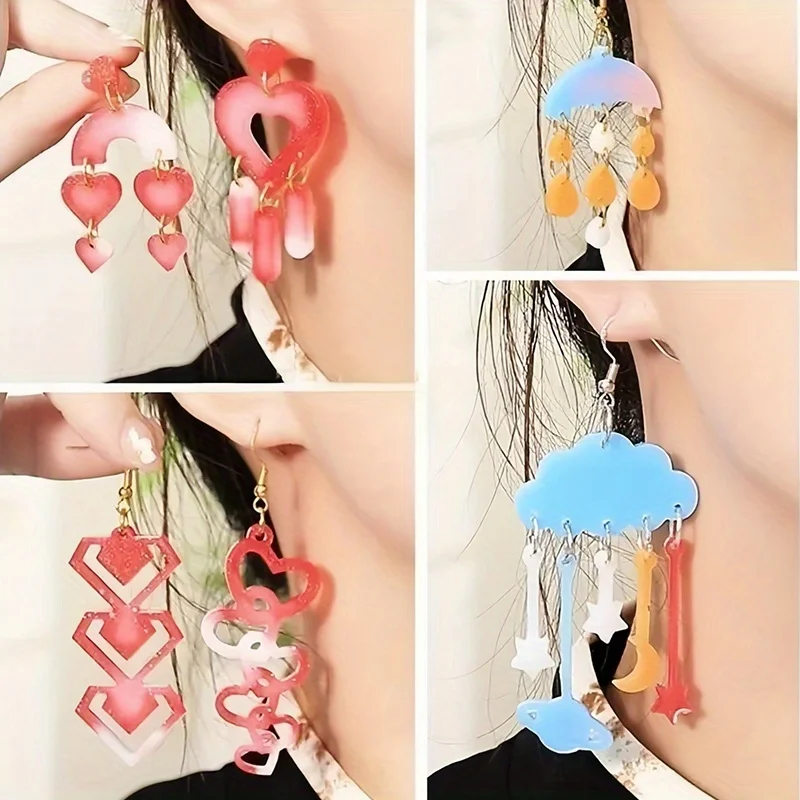 3Set of epoxy resin earring molds，Heart-shaped、Clouds、Star Silicone Mold Set，with Holes，Used for jewelry、Keychain and Pendant Ma
