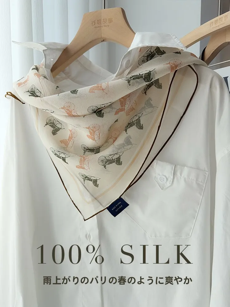 繊細で爽やかな感触のシルクスカーフ女性の春夏ゴッサマーシルク装飾ネックスカーフスクエアスカーフ韓国スタイル多機能