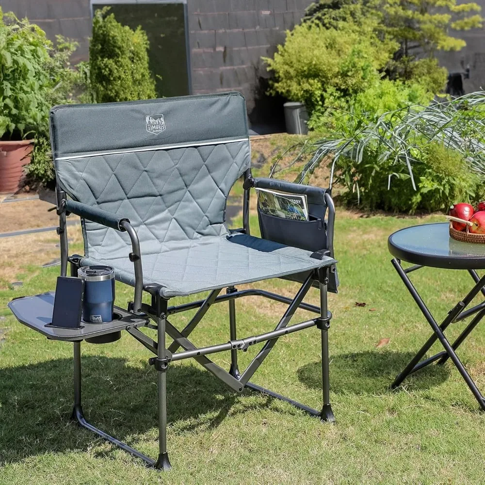 Aluminum Camping Directors Chair with Side Table, Portable Folding, Heavy Duty for Outdoors, Grey