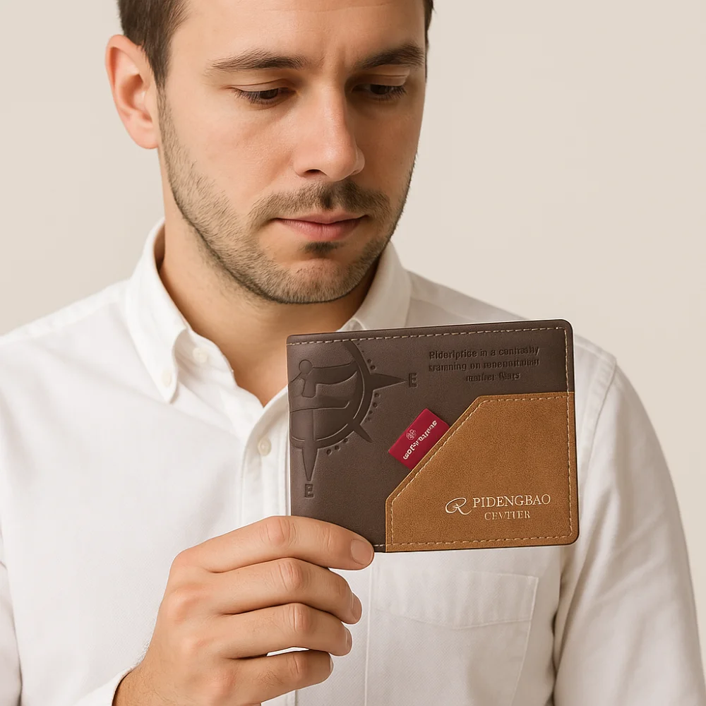 

High Quality PU Leather Men's Short Purse Leisure Contracted Two Fold Wallet Color Contrast Soft Male Coin Pocket Gifts