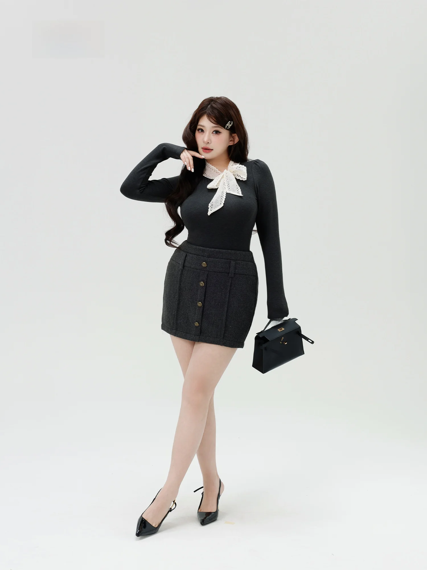 

Шерстяная юбка с визуально стройнящим эффектом от Zhou Bai Zi: весенняя модная женская юбка А-силуэта на флисовой подкладке