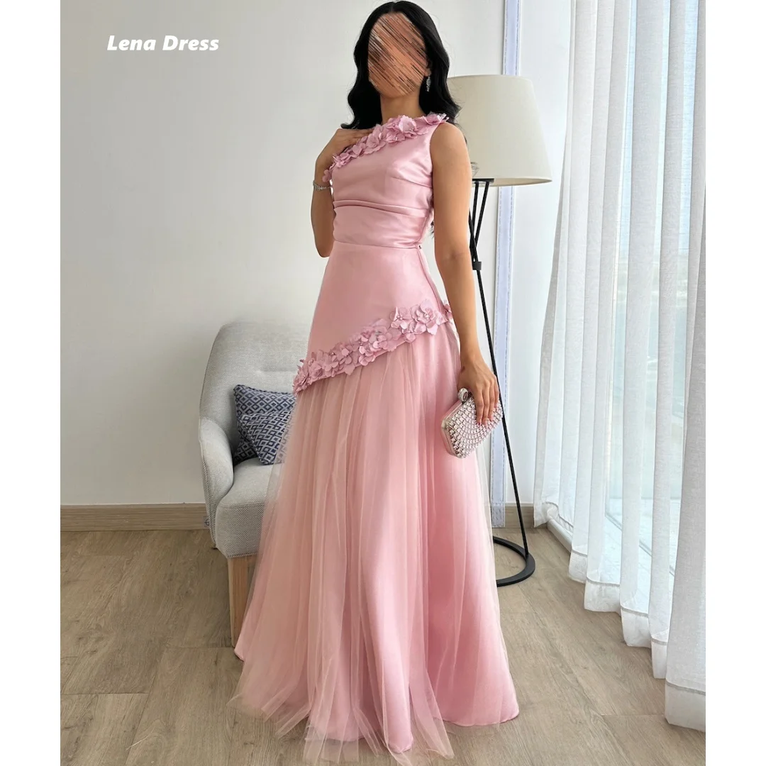 Lena Flower Embroidery Luxurious Women's Evening Dresses for Special Occasions Line A Custom Made Dress Women Elegant Party Pink